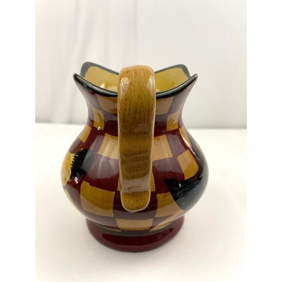VTG Ceramic Farmhouse Rooster Checkered Pitcher with Spout Handle - Picture 7 of 12